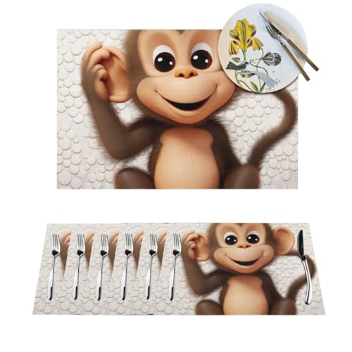 Platzdeckchen-Set, hitzebeständig, rutschfest, für den Esstisch, niedlicher Affe, PVC-gewebtes Tischset, abwischbar, waschbar, Küchentischmatten für drinnen und draußen, 30,5 x 45,7 cm, 6 Stück Platzdeckchen-Set, hitzebeständig, rutschfest, für den Esstisch, niedlicher Affe, PVC-gewebtes Tischset, abwischbar, waschbar, Küchentischmatten für drinnen und draußen, 30,5 x 45,7 cm, 6 Stück von LPSRTWE