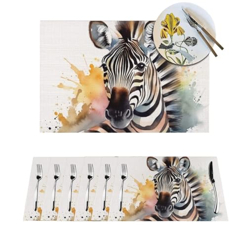 Platzdeckchen-Set, hitzebeständig, rutschfest, für den Esstisch, niedliches Zebra-Aquarell-PVC, gewebt, abwischbar, waschbar, Küchentischmatten für drinnen und draußen, 30,5 x 45,7 cm, 4 Stück Platzdeckchen-Set, hitzebeständig, rutschfest, für den Esstisch, niedliches Zebra-Aquarell-PVC, gewebt, abwischbar, waschbar, Küchentischmatten für drinnen und draußen, 30,5 x 45,7 cm, 4 Stück von LPSRTWE