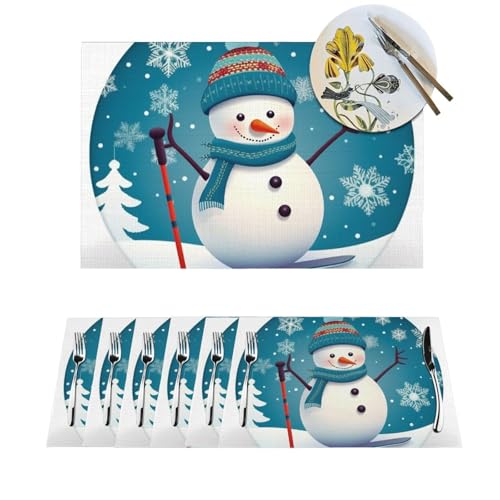 Platzdeckchen-Set, hitzebeständig, rutschfest, für den Esstisch, schöne Weihnachten, Skifahren, Schneemann, PVC, gewebtes Tischset, abwischbar, waschbar, Küchentischmatten für drinnen und draußen Platzdeckchen-Set, hitzebeständig, rutschfest, für den Esstisch, schöne Weihnachten, Skifahren, Schneemann, PVC, gewebtes Tischset, abwischbar, waschbar, Küchentischmatten für drinnen und draußen von LPSRTWE