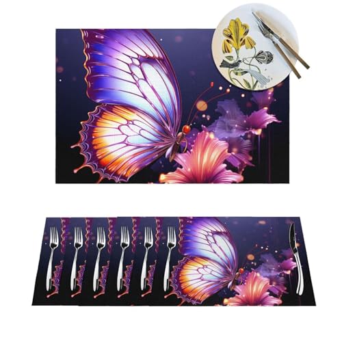 Platzdeckchen-Set, hitzebeständig, rutschfest, für den Esstisch, violetter Schmetterling, PVC, gewebtes Tischset, abwischbar, waschbar, Küchentischmatten für drinnen und draußen, 30,5 x 45,7 cm, 6 Platzdeckchen-Set, hitzebeständig, rutschfest, für den Esstisch, violetter Schmetterling, PVC, gewebtes Tischset, abwischbar, waschbar, Küchentischmatten für drinnen und draußen, 30,5 x 45,7 cm, 6 von LPSRTWE