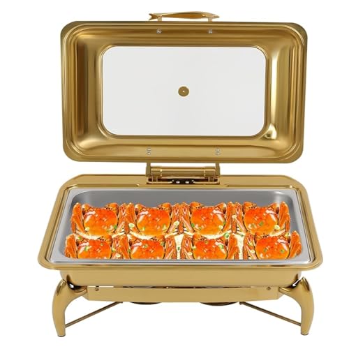 Chafing Dishes for Buffets, hochwertiges Chafing Dish Buffet-Set, Servier-Speisenwärmer mit dickem Glasdeckel for Catering, Partys, Hochzeiten (Gold) von LPUYTJHI