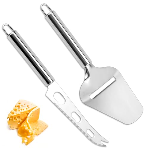 LPZMPZ 2 Stück Käsehobel Käsemesser Set Käseschneider aus Edelstahl Butterschneider Käsehobel mit Griff, Spülmaschinengeeignet, für Weichkäse und Schnittkäse(Silber) von LPZMPZ