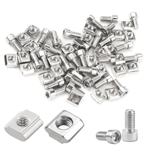 LPZMPZ 30 Stück Nutensteine M5 Set, Edelstahl T Nutenstein Nut 6 mit Schraube, Serie 2020 T-Nut-Muttern Typ B für Aluprofil, Spannpratzen, C Profil, Aluminiumprofil-Extrusionsschlitz von LPZMPZ