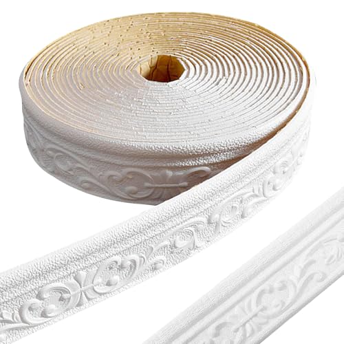 LPZMPZ Bordüre Selbstklebend Weiß, Wandbordüre 10m x 8cm x 4mm, Zierleisten, Wasserdicht 3D Tapetenbordüre für Flur, Decke, Ecke, Linie von LPZMPZ