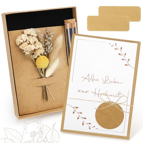 LPZMPZ Hochzeitsgeschenke für Brautpaar Geldgeschenk Hochzeit Geldgeschenke Hochzeit Verpackungen Inklusive Geschenkbox, Trockenblumen, Reagenzglas, Hochzeitskarte von LPZMPZ