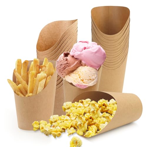 LPZMPZ Pommestüten Candybar Pommes Becher Churros Tüten Snacktüten Charcuterie Cup Wrapbecher Pappe für Waffeln Pommes Frites Popcorn Sandwich Dessert Eis (Kraft Paper-30) von LPZMPZ