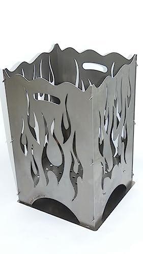 Feuerkorb | Feuertonne | Feuerschale aus Stahl eckig 55x36x34cm Stecksystem rustikal (Flamme h=55 cm) von LQ2