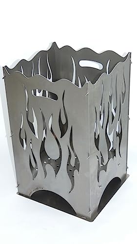 Feuerkorb | Feuertonne | Feuerschale aus Stahl eckig 55x36x34cm Stecksystem rustikal (Flamme h=55 cm) von feuerkorb