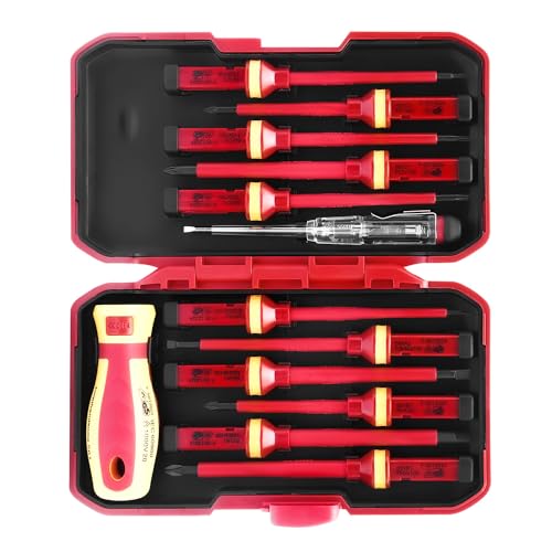 13 Stück Elektriker Werkzeug Set Schraubenzieher Set, Isolierung Elektro Werkzeug VDE Schraubendreher Set, Magnetisch Schraubendreher Set Elektriker Elektriker Schraubendreher von LQGTQO