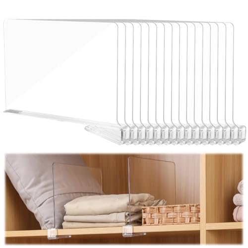 16 Stück Transparente Acryl regaltrenner, Kleideraufbewahrung Organisation, Regalteiler, Regal für Kleiderschrank ohne Bohrungen, Regaltrenner Kleiderschrank, Für Schlafzimmer Küche Kleiderschrank von LQGTQO