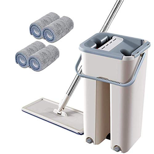 LQMILK Mop Lazy Mop Wischmop Set 2 in 1 Mop, wiederverwendbar für Handwäsche Mikrofasern, Mop Head 360 ° Mop für feuchte EA Secco, Teleskopstange aus Stahl M Panno Per Mop Da 4 Pezzi von LQMILK
