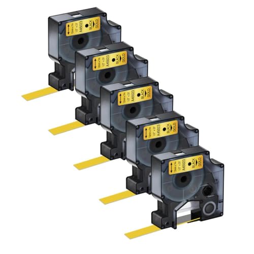 LQNXAVUD 12 -mm -Etikettenband 5PK kompatibel mit Etikettdruckerpatrone D1 45010 45013 45021 Arbeiten mit Label Manager 150 200 250(Black on Gold) von LQNXAVUD