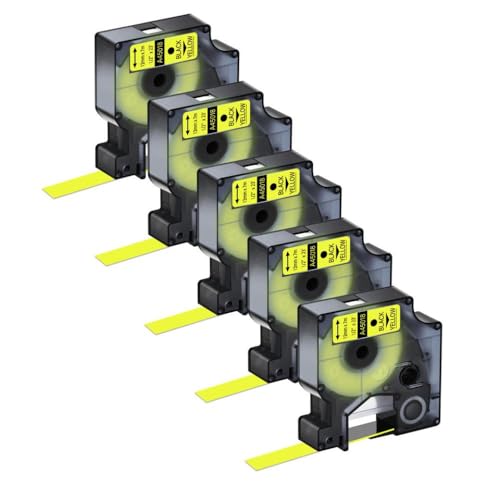 LQNXAVUD 12 -mm -Etikettenband 5PK kompatibel mit Etikettdruckerpatrone D1 45010 45013 45021 Arbeiten mit Label Manager 150 200 250(Black on Yellow) von LQNXAVUD