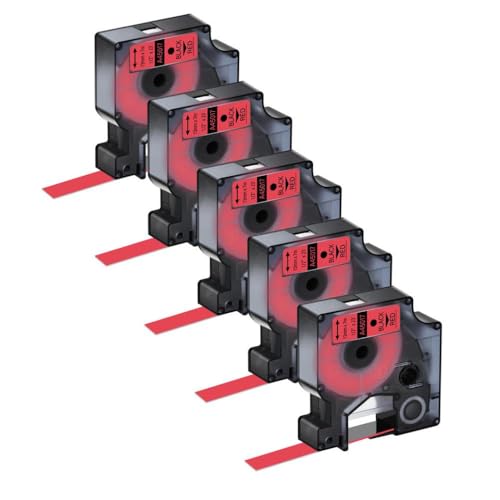 LQNXAVUD 12 -mm -Etikettenband 5PK kompatibel mit Etikettdruckerpatrone D1 45010 45013 45021 Arbeiten mit Label Manager 150 200 250(Black on red) von LQNXAVUD