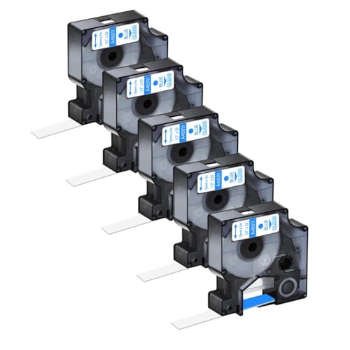 LQNXAVUD 12 -mm -Etikettenband 5PK kompatibel mit Etikettdruckerpatrone D1 45010 45013 45021 Arbeiten mit Label Manager 150 200 250(Blue on Clear) von LQNXAVUD