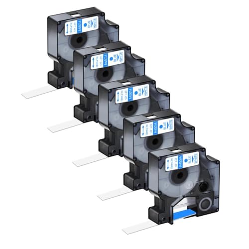 LQNXAVUD 12 -mm -Etikettenband 5PK kompatibel mit Etikettdruckerpatrone D1 45010 45013 45021 Arbeiten mit Label Manager 150 200 250(Blue on White) von LQNXAVUD