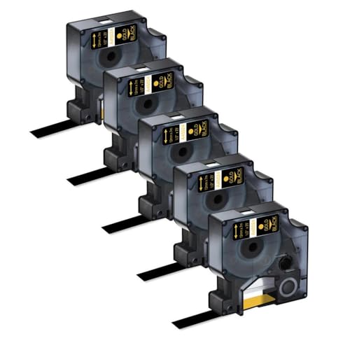 LQNXAVUD 12 -mm -Etikettenband 5PK kompatibel mit Etikettdruckerpatrone D1 45010 45013 45021 Arbeiten mit Label Manager 150 200 250(Gold on Black) von LQNXAVUD