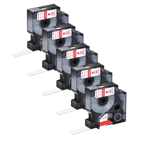 LQNXAVUD 12 -mm -Etikettenband 5PK kompatibel mit Etikettdruckerpatrone D1 45010 45013 45021 Arbeiten mit Label Manager 150 200 250(Red on White) von LQNXAVUD