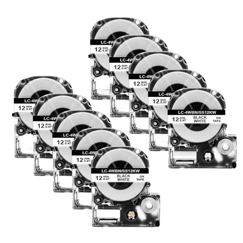 LQNXAVUD 12 mm SS12KW Labelband 5/10pcs kompatibel mit LK-4WBN ST12KW Label Maker arbeitet mit LW-300 400-Etikettdrucker(10PK Black on White) von LQNXAVUD