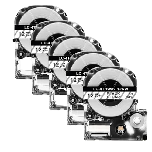LQNXAVUD 12 mm SS12KW Labelband 5/10pcs kompatibel mit LK-4WBN ST12KW Label Maker arbeitet mit LW-300 400-Etikettdrucker(5PK Black on Clear) von LQNXAVUD