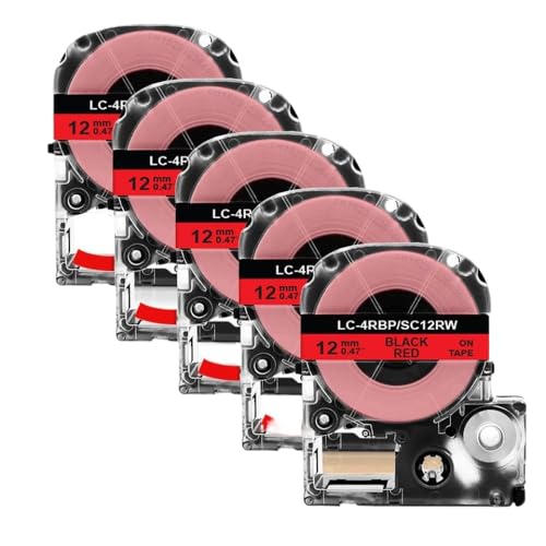 LQNXAVUD 12 mm SS12KW Labelband 5/10pcs kompatibel mit LK-4WBN ST12KW Label Maker arbeitet mit LW-300 400-Etikettdrucker(5PK Black on Red) von LQNXAVUD