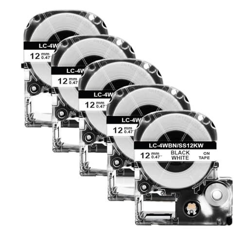 LQNXAVUD 12 mm SS12KW Labelband 5/10pcs kompatibel mit LK-4WBN ST12KW Label Maker arbeitet mit LW-300 400-Etikettdrucker(5PK Black on White) von LQNXAVUD