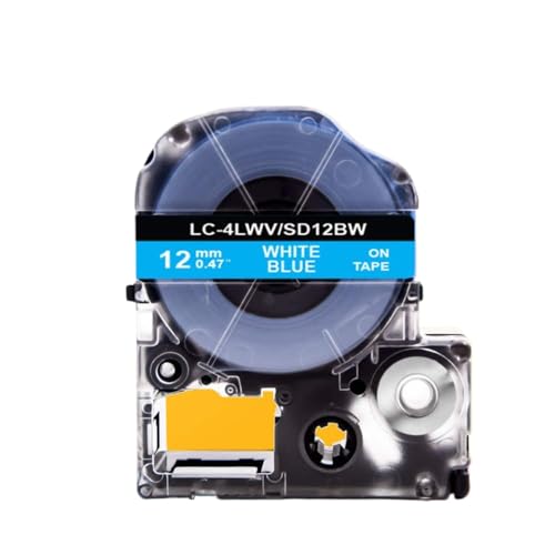 LQNXAVUD 1pcs 12mm SS12KW BandEtikett ST9KW ST6KW LK-4WBN ST12KW SC12YW SC12BW kompatibel mit LW-300 LW-400-Etikettdrucker(White on Blue) von LQNXAVUD