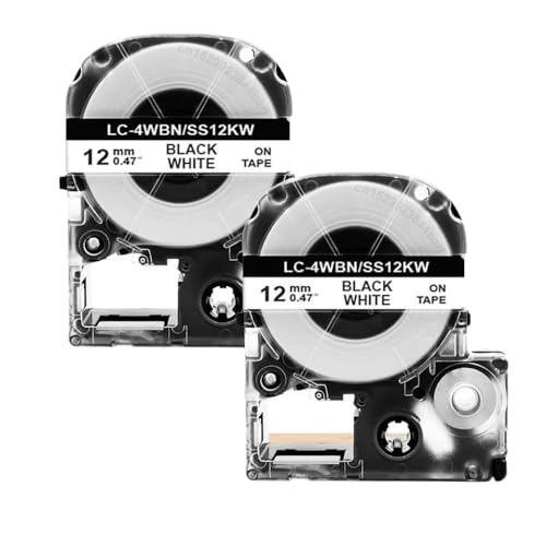 LQNXAVUD 2/5pk SS12KW Schwarz auf weißem 12-mm-kompatibles Etikettband Kompatibel mit LW-300 LW-400-Etikettdrucker funktioniert mit ST12KW SC12RW SC12YW(2PK Black on White) von LQNXAVUD