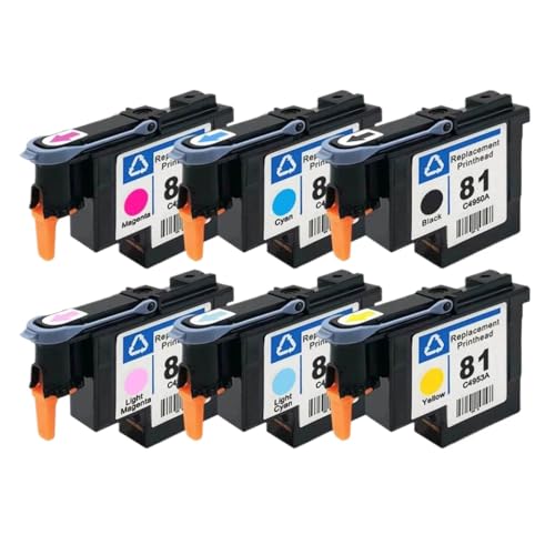 LQNXAVUD 81 PrinThead C4950A C4951A C4952A C4953A C4954A C4955A kompatibel mit DesignJet 5000 5000Ps 5500 5500Ps Drucker Ersatzdruckdruck(One Set (6 Colours)) von LQNXAVUD