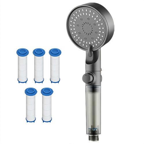 Boost Hochdruck 5 Modi Gefilterter Duschkopf, Modus Gefilterter Duschkopf, Eingebaute Power Wash für Hartes Wasser, mit 5 Extra PP Filter Baumwolle, One-Touch-Schalter von LQQDREX