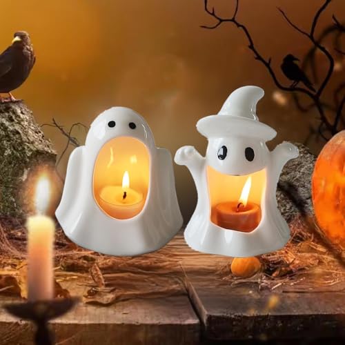 LQQDREX Halloween-Geister-Form, Keramik-Kerzenhalter, Geister-förmige Keramik-Süßigkeitenschale, kreative Keramik-Geister-Desktop-dekorative Ornamente, für Süßes oder Saures von LQQDREX