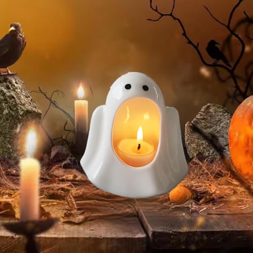 LQQDREX Halloween-Geister-Form, Keramik-Kerzenhalter, Geister-förmige Keramik-Süßigkeitenschale, kreative Keramik-Geister-Desktop-dekorative Ornamente, für Süßes oder Saures von LQQDREX