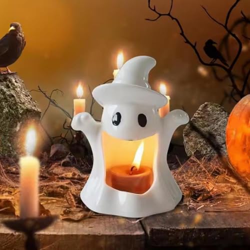LQQDREX Halloween-Geister-Form, Keramik-Kerzenhalter, Geister-förmige Keramik-Süßigkeitenschale, kreative Keramik-Geister-Desktop-dekorative Ornamente, für Süßes oder Saures von LQQDREX