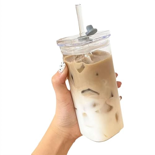 LQQDREX Quadratisches beheiztes Kaffeeglas, mit Deckel und Strohhalm, transparente Milchtee-Saftbecher, tragbarer Trinkbecher, transparente beheizte Milchtee-Saftbecher für Zuhause, Bar, Zuhause von LQQDREX
