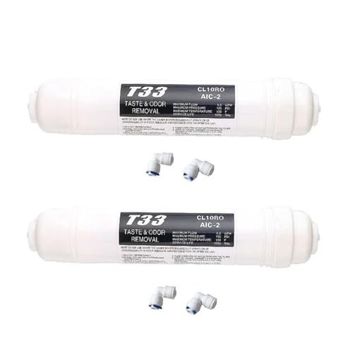 T33 Post Carbon RO-Wasserfilter Inline zur Reduzierung von Geschmack und Geruch, passend for 1/4-Zoll-Wasserleitungen for Kühlschränke(2PCS) von LQQJSQTW