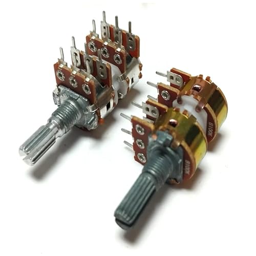 Drehpotentiometer, 1PC RK163 Blume Achse 20mm 12 Pin B50KX4 B100KX4 Audio 4-Kanal Volumen Potentiometer WH148(100K Ohm) von LQRCTRY