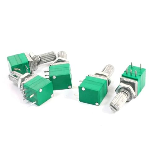 Drehpotentiometer, Packung mit 5 RK097G Kohleschichtpotentiometer 1K bis 500K Ohm Mehrere Widerstände 5Pin 15mm Schaft(500K Ohm) von LQRCTRY