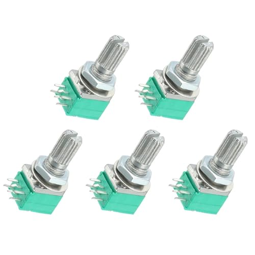 Drehpotentiometer, Packung mit 5 RK097NS 6-poliges lineares Kohleschichtpotentiometer mit 15 mm Schaft, 1 K – 500 K Ohm(20K Ohm) von LQRCTRY