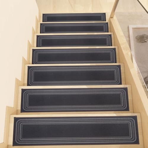 LQRCTRY Innenteppich, rutschfeste Treppenstufen, Selbstklebende Teppichstufen for Innentreppen, wiederverwendbar(Black) von LQRCTRY
