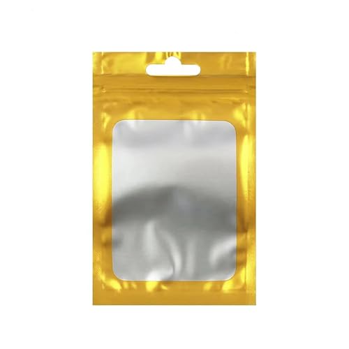 LQRCTRY Plastik-Reißverschlussbeutel, 100 Stück Zip-Lock Bunte Aluminiumfolienbeutel mit Aufhängeloch Mattes, durchsichtiges Fenster(Gold,9X16CM-OTHER) von LQRCTRY