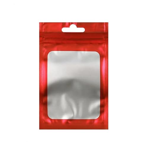 LQRCTRY Plastik-Reißverschlussbeutel, 100 Stück Zip-Lock Bunte Aluminiumfolienbeutel mit Aufhängeloch Mattes, durchsichtiges Fenster(Red,7X10CM-OTHER) von LQRCTRY