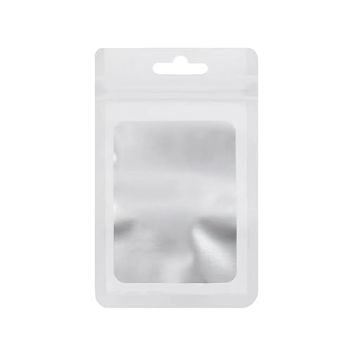 LQRCTRY Plastik-Reißverschlussbeutel, 100 Stück Zip-Lock Bunte Aluminiumfolienbeutel mit Aufhängeloch Mattes, durchsichtiges Fenster(White,16X24CM-OTHER) von LQRCTRY