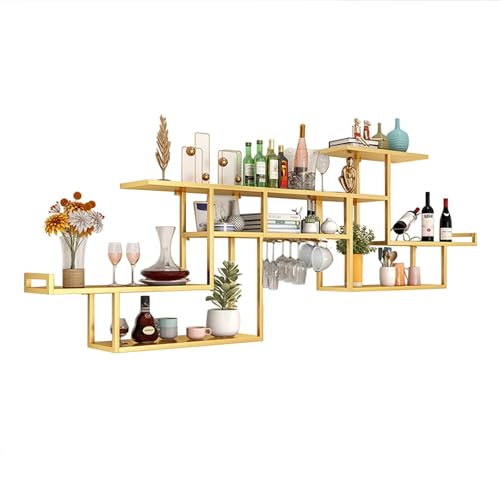 LQRCTRY hängendes Weinglasregal, Wandmontiertes Weinflaschen- und Glasregal aus Metall in Mehreren Farben und Größen(Goldhighlow,158cm/62in) von LQRCTRY