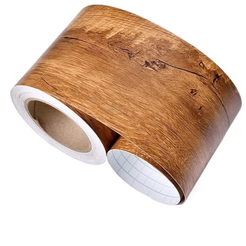 Selbstklebende Fußleiste, Selbstklebende Sockelleiste aus PVC, mehrfarbig, 8/10/12 cm x 5 m(Wood Grain-hatm-1011,8cm X 5m) von LQRCTRY