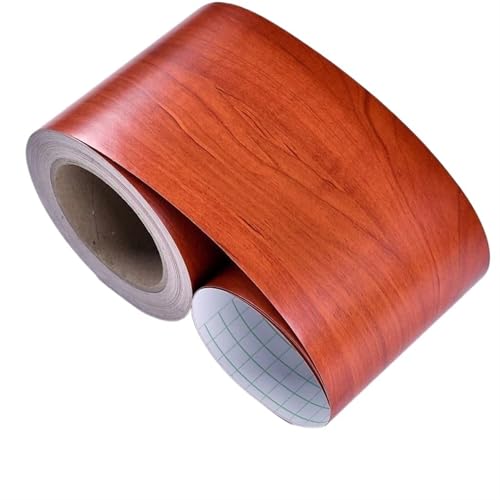 Selbstklebende Fußleiste, Selbstklebende Sockelleiste aus PVC, mehrfarbig, 8/10/12 cm x 5 m(Wood Grain-hsm-1014,8cm X 5m) von LQRCTRY