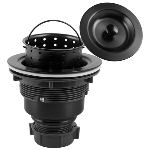 LQS Küchenspüle, Abflusssieb und Stopfen mit tiefem herausnehmbarem Abflusskorb, Abflusssieb mit Ablaufgarnitur für 8,9 cm Spülbeckenöffnung, Farbe: Schwarz von LQS