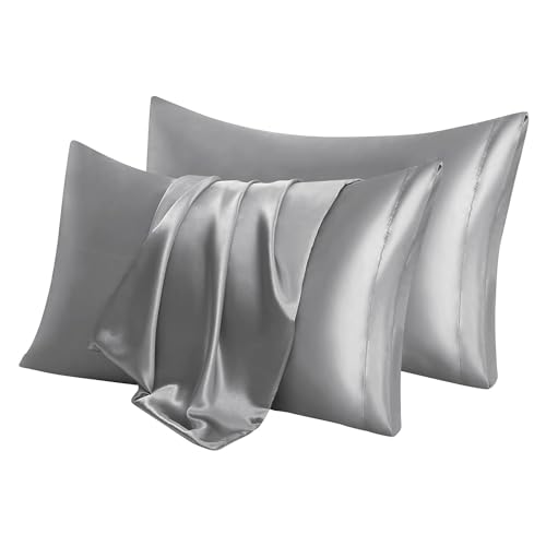 2er Set Hellgrau Satin Kissenbezug, 40x80cm Satin Kopfkissenbezug Weich ähnlich wie Seidenkissenbezug, Pillowcase Kissen für Haar und Haut, Hellgrau von LQSCJS