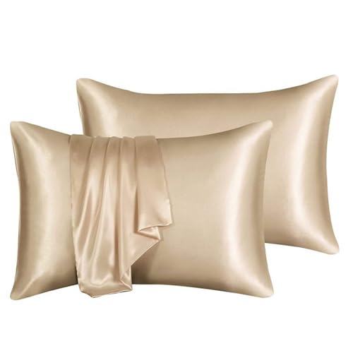 2er Set Khaki Satin Kissenbezug, 40x80cm Satin Kopfkissenbezug Weich ähnlich wie Seidenkissenbezug, Pillowcase Kissen für Haar und Haut, Khaki von LQSCJS