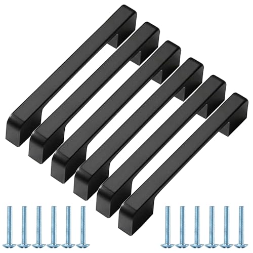 LQSCJS 6 Stück Möbelgriff Schwarz, 96mm Küchengriffe Edelstahl Möbelgriffe Schrankgriffe Küche Schubladengriffe Griffe für Küchenschränke Kleiderschrank (96mm, Schwarz) von LQSCJS