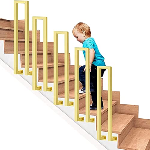 LQSYBHD Treppengeländer aus Schmiedeeisen für 1 Stufe, Vierkantrohr, Hilfstreppengeländer, Innen- und Außenbereich, Handlauf, Geländer, Stützset (Größe: 75 cm, Farbe: Gold) von LQSYBHD-SHOP